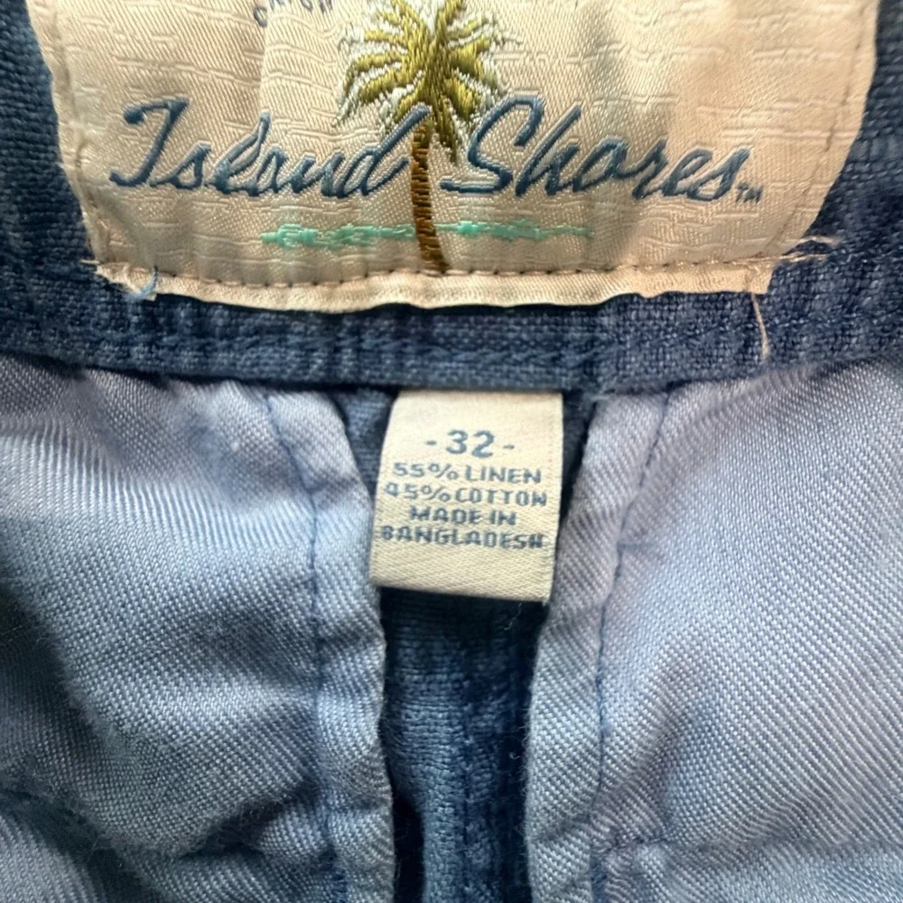Island Shores Cargo Shorts Men 32 Blue Linen Blend Breathable Coastal Baggy